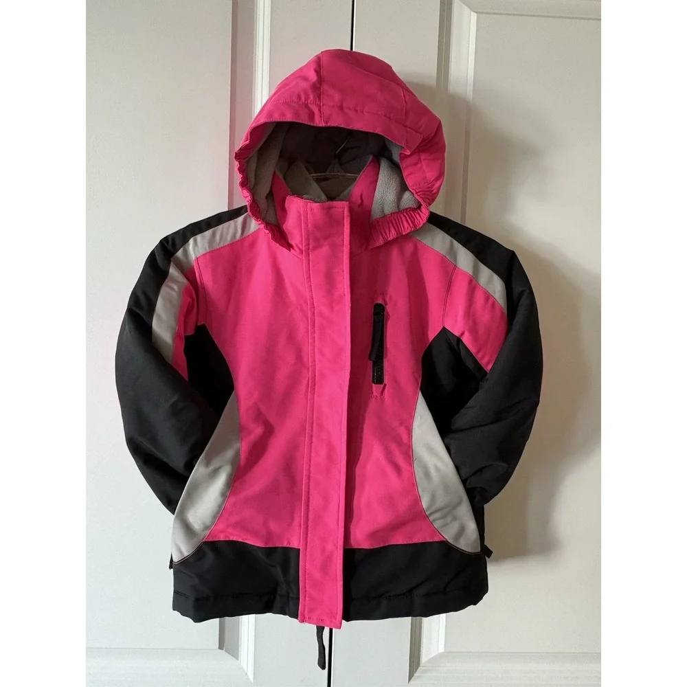 Roebuck & Co Snowsuit Jacket and Overalls Girls M 5-6 Pink Black Winter Ski Set